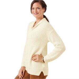 TALBOTS | Ivory Shawl Collar Shaker Stitch Pullover Sweater Women’s Size SP